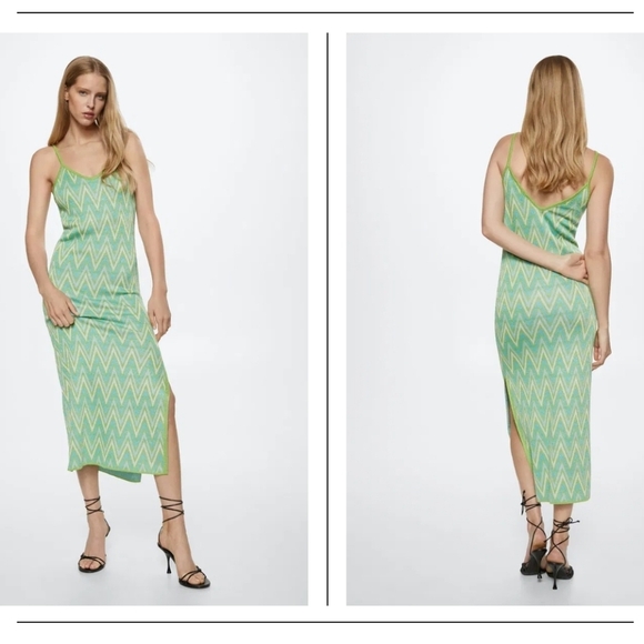 New Mango Chevron-Print Lurex Knit Midi Dress NWT Size 4 US / Small - Picture 2 of 9
